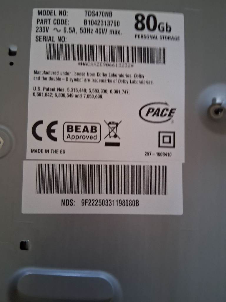 PACE Sky+ white box 80Gb personal storage 
