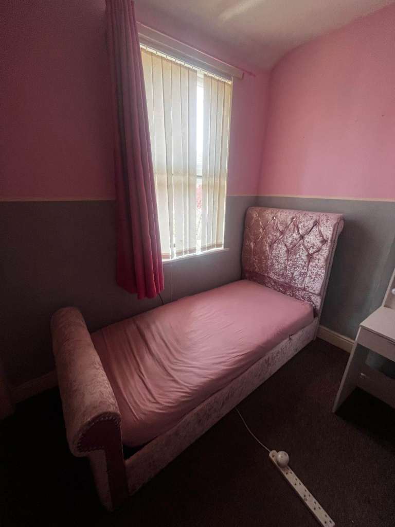 Single Pink Crush Velvet Sleigh Bed, No Mattress 