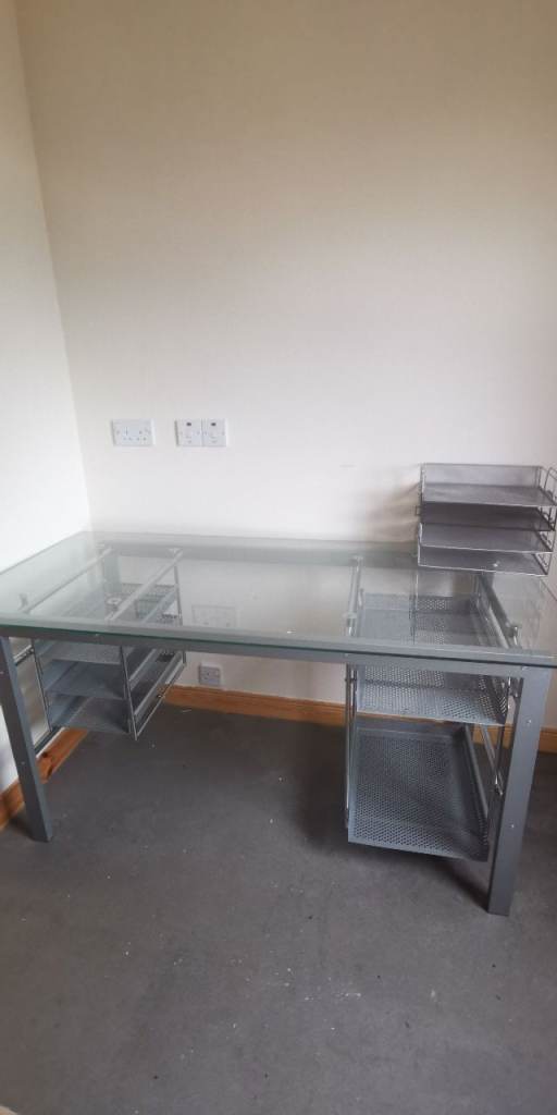 Glass Top Office Desk with Metal Frame