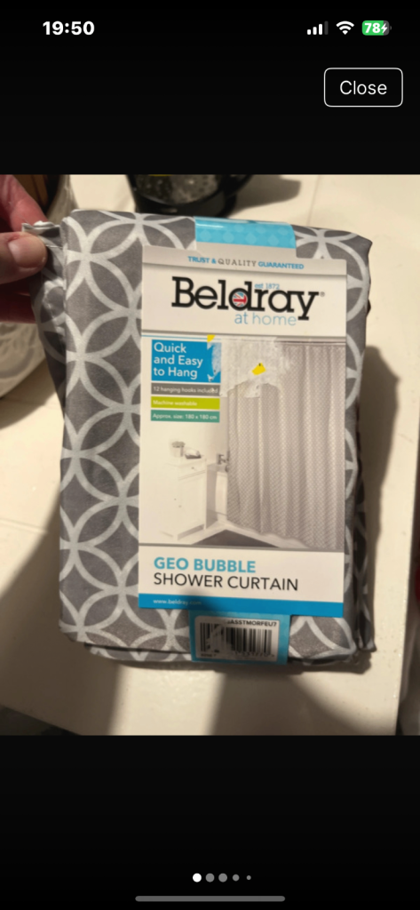 Shower curtain with hooks New! Grey white Geo bubble design, bathroom accessories 