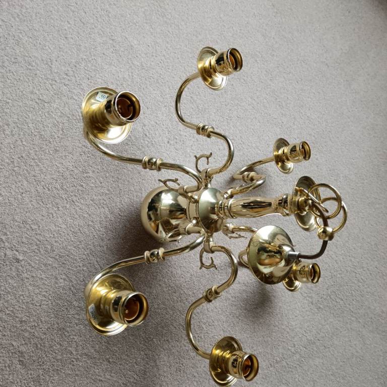 Vintage Brass Chandelier - Flemish 6 Arm Ceiling Light