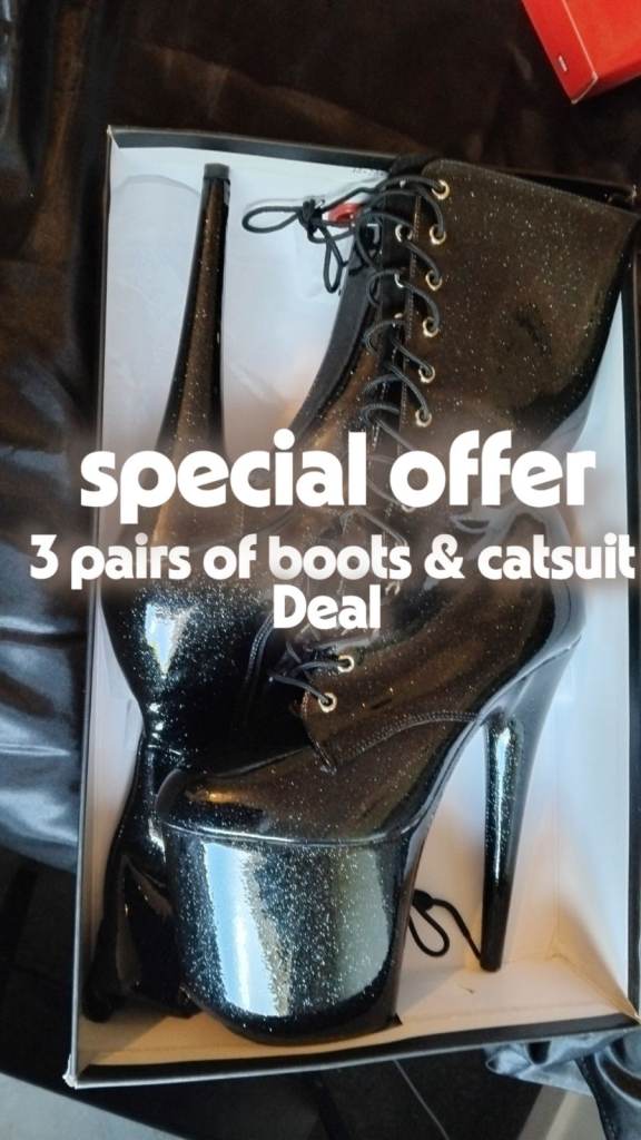 3 pairs of boots & Black Catsuit sold toghter, Excellent Price