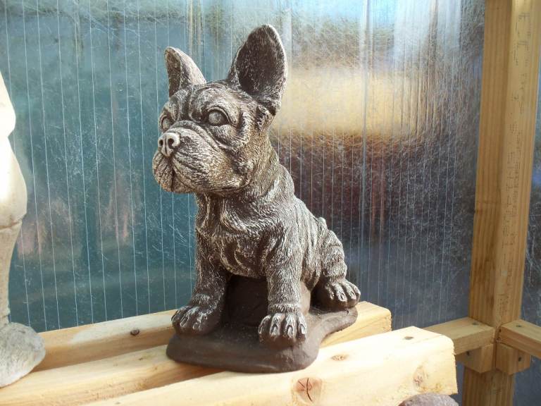Stone French Bulldog Garden Ornament - Good Condition