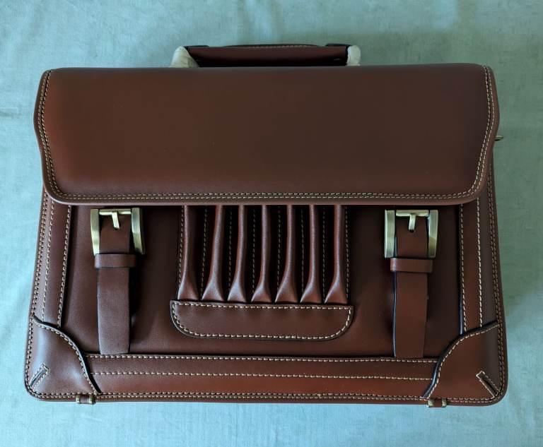 Unused, German Brown Leather Briefcase with Carry Case
