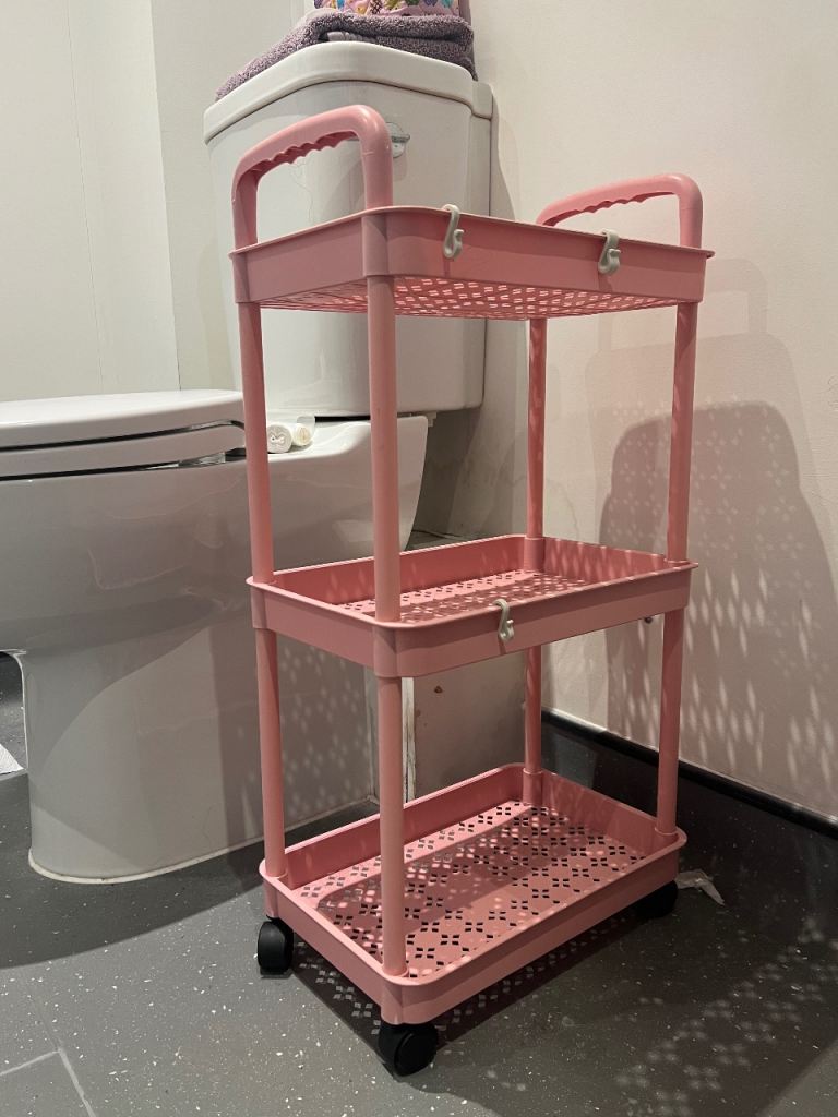 Pink 3-Tier Storage Trolley on Wheels – Good Condition
