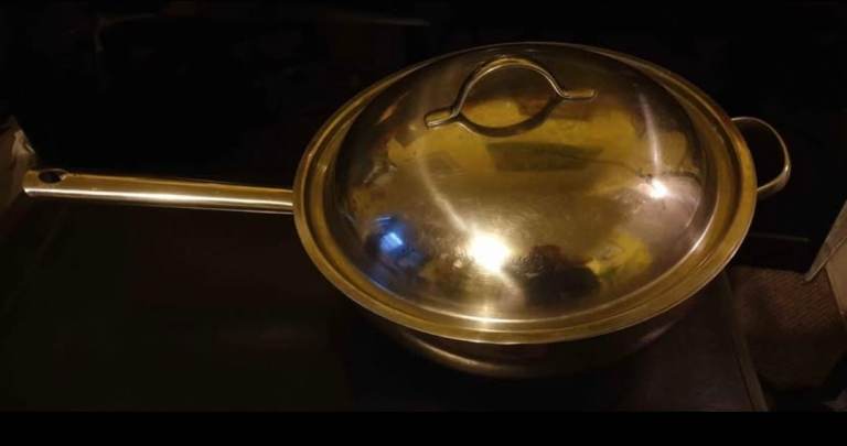 Large Silver Stainless Steel Wok with Lid – Used, Good Condition