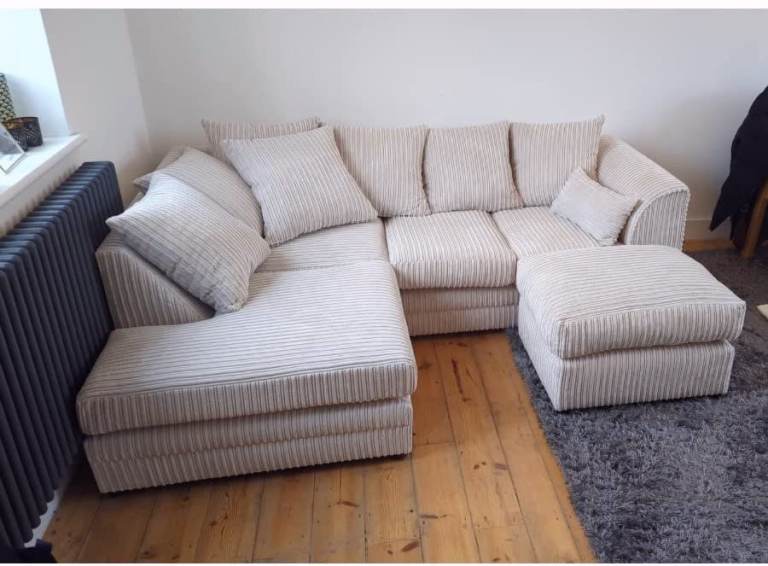 Brand New Cream Fabric Corner Sofa with Footstool
