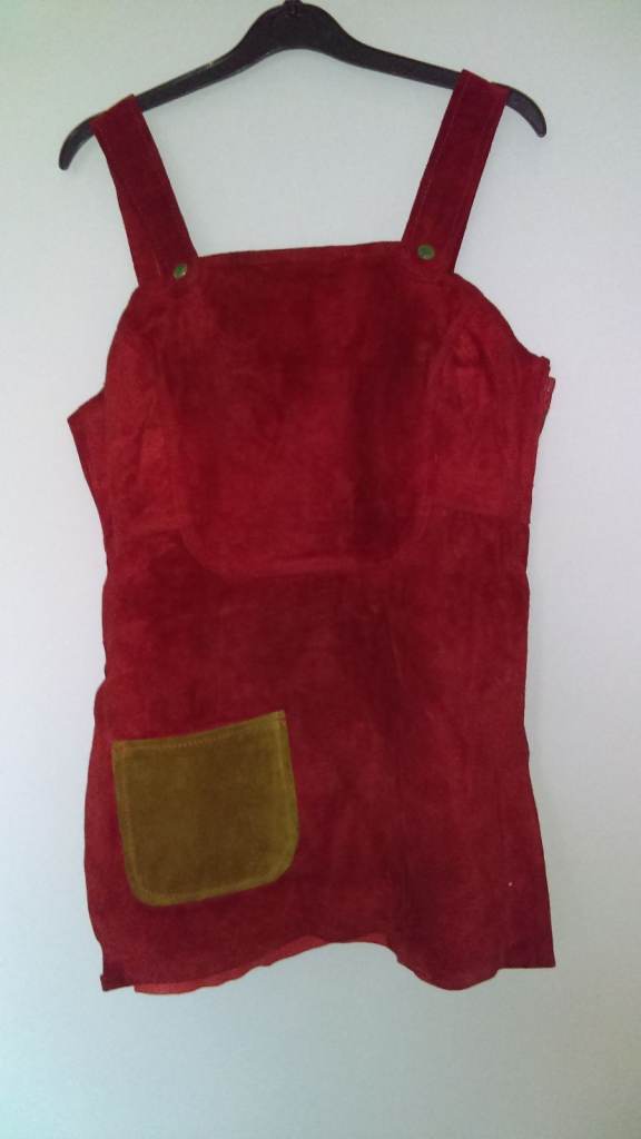 Vintage red rust suede Mini Pinafore dress – 60s 70s - Rare find