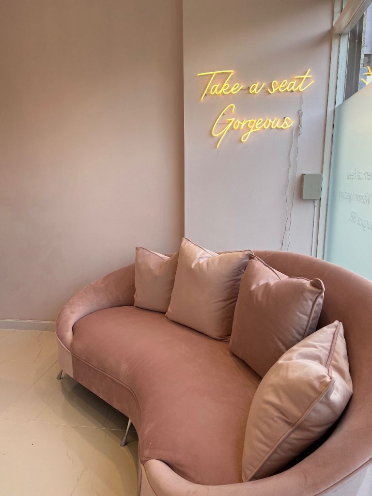 Pink velvet sofa 