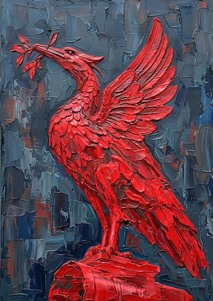 A3 Art Print of Red Liverpool Liverbird in an Oil painting style design