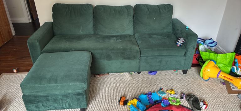 L shaped green sofa - free to go asap 