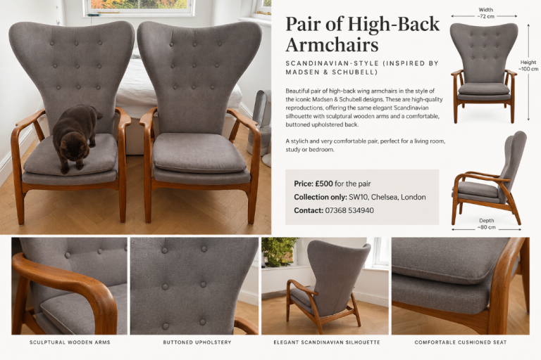 Pair of Scandinavian-Style High-Back Armchairs – £250