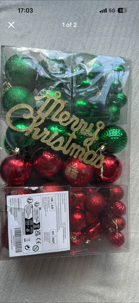 Christmas Baubles and Decorations – Red and Green, As Good As New