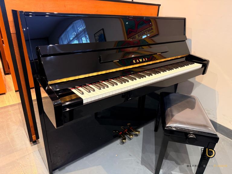 Kawai K-15E Ebony Polish Black Gloss Upright Piano (2010) - Inc Delivery, Stool, Wty