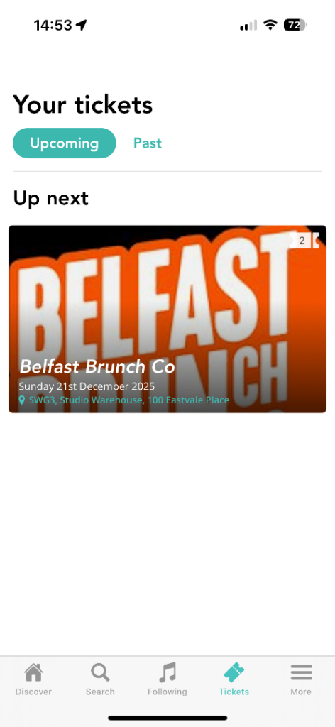 2 Belfast brunch tickets Glasgow swg3 21st December 