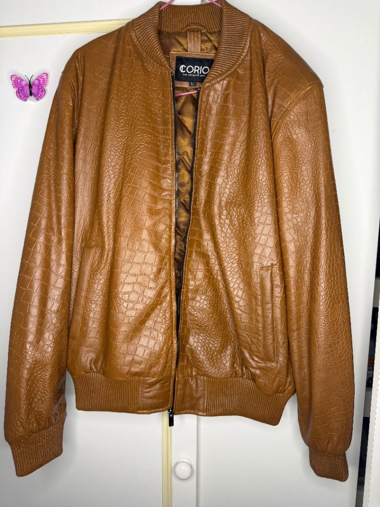 image for Camel brown leather jacket 