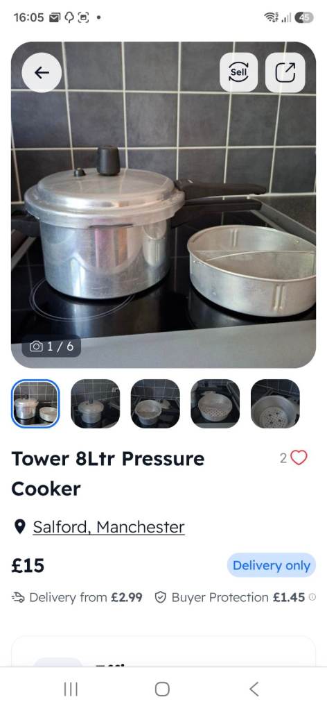 Tower Silver 8 Litre Pressure Cooker, Good Condition