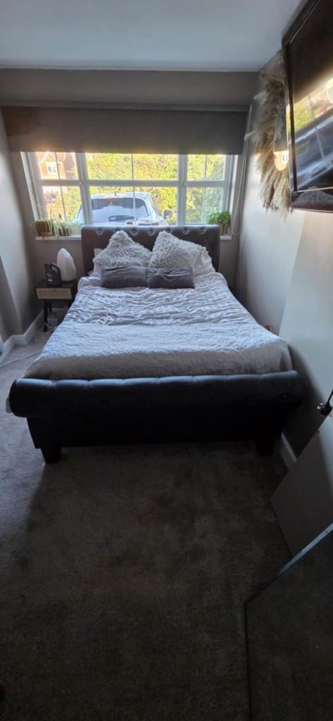 Solid Wood Black Leather Double Bed