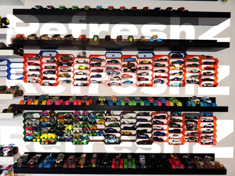Hexagonal Wall-Mounted Display Shelf for Hot Wheels, Matchbox & Diecast Cars – 3D Printed