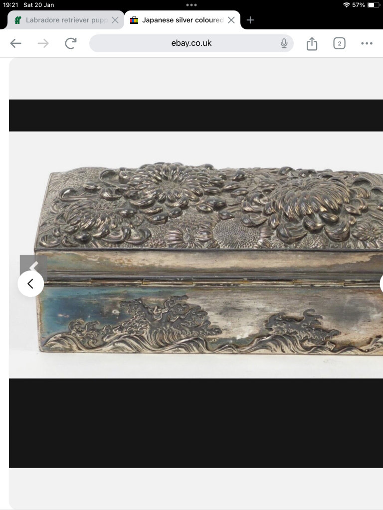 Antique Chinese silver Box  lined with blue cloth 