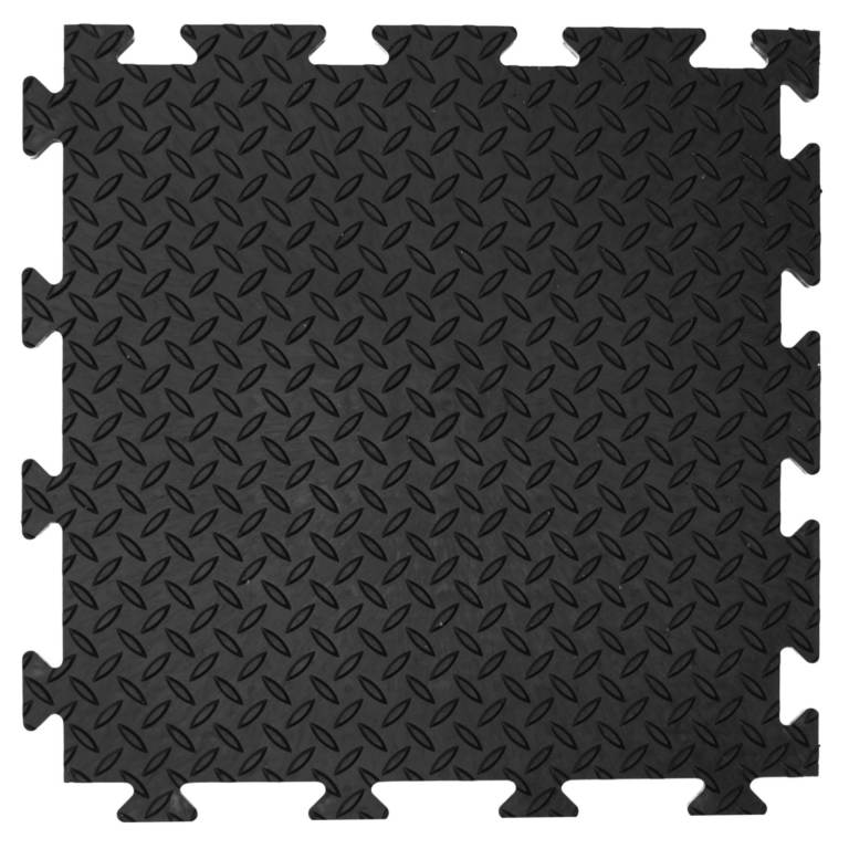 NEW HEAVY DUTY PVC BLACK 14MM CHECKER INTERLOCKING GARAGE FLOORING TILES WORKSHOP MATS (NOT FOAM)