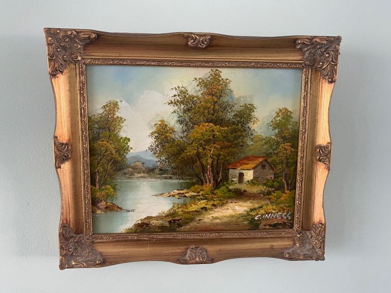 ORIGINAL OIL PAINTING BY “CLARA C INNESS” IN DECORATIVE GOLDEN FRAME