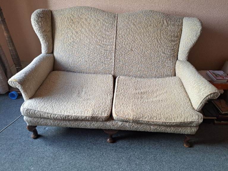 Antique Three Piece Suite 2 Seater Couch and 2 Chairs Set