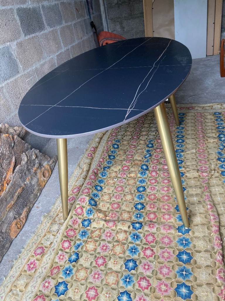 Classic Oval Black Stone Dining Table
