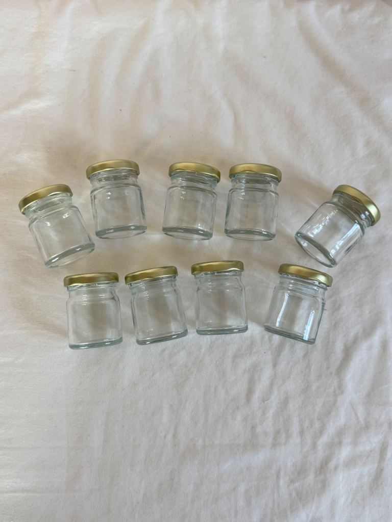Small Glass Jars with Gold Lids – Set of 9, As Good As New
