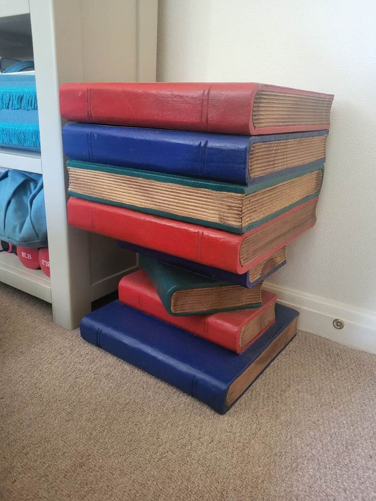 Unique Hand-Carved Solid Wood Stack of Books Side Table / Storage Stool