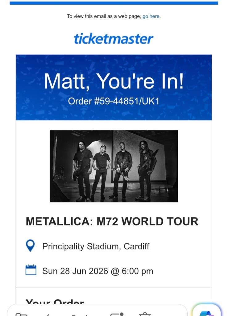 2 x Metallica tickets Cardiff