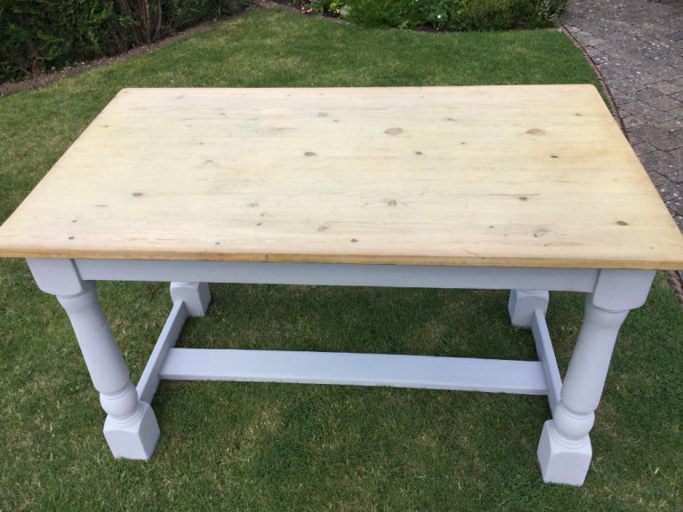 Farmhouse kitchen dinning table 120cm X 75 cm waxed pine top grey bottom