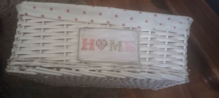 Wicker Storage Basket with Polka Dot Fabric Liner – White £5!!!