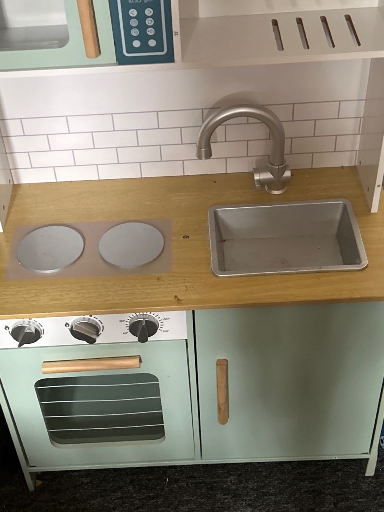 Children's Wooden Play Kitchen in Green – Good Condition