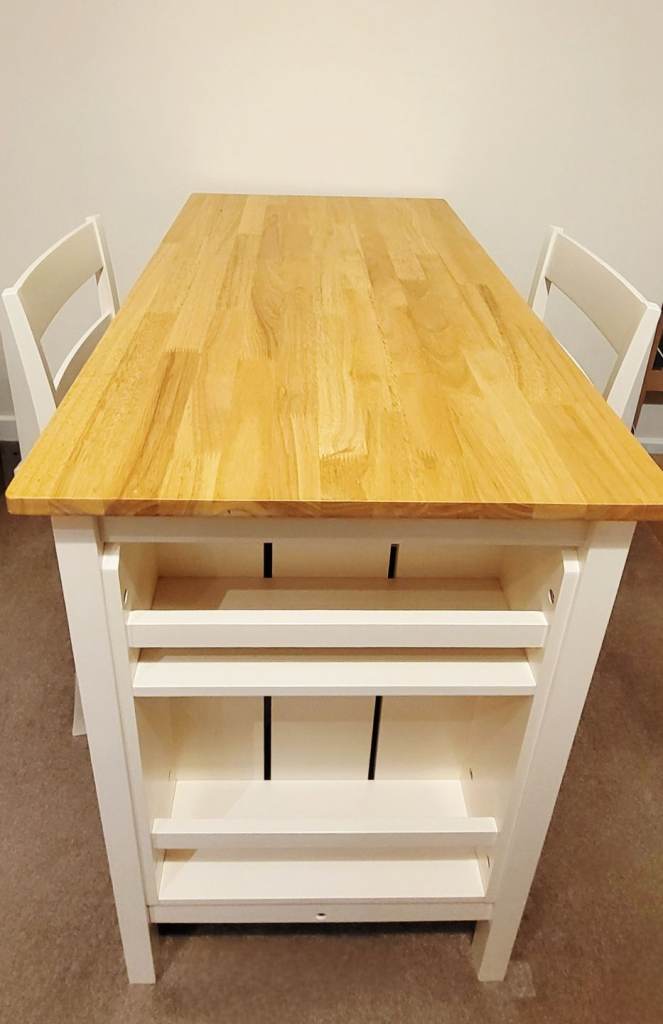 image for Argos Habitat Chicago Wood Storage Bar Dining Kitchen Table and 2 Chairs in Oak and Cream