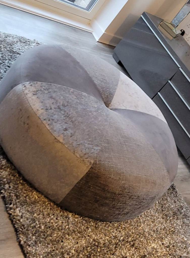 Large Grey Patchwork Pouffe – Good Condition