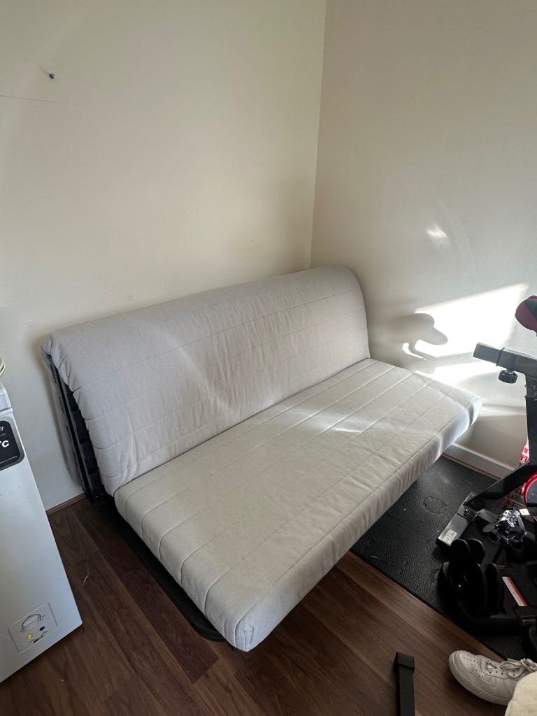 IKEA LYCKSELE LÖVÅS 2 Seat Sofa Bed /Bed Frame + Cream Sofa Cover