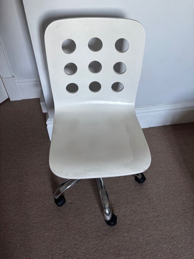 White Wooden Office Chair with Wheels with height adjustment 