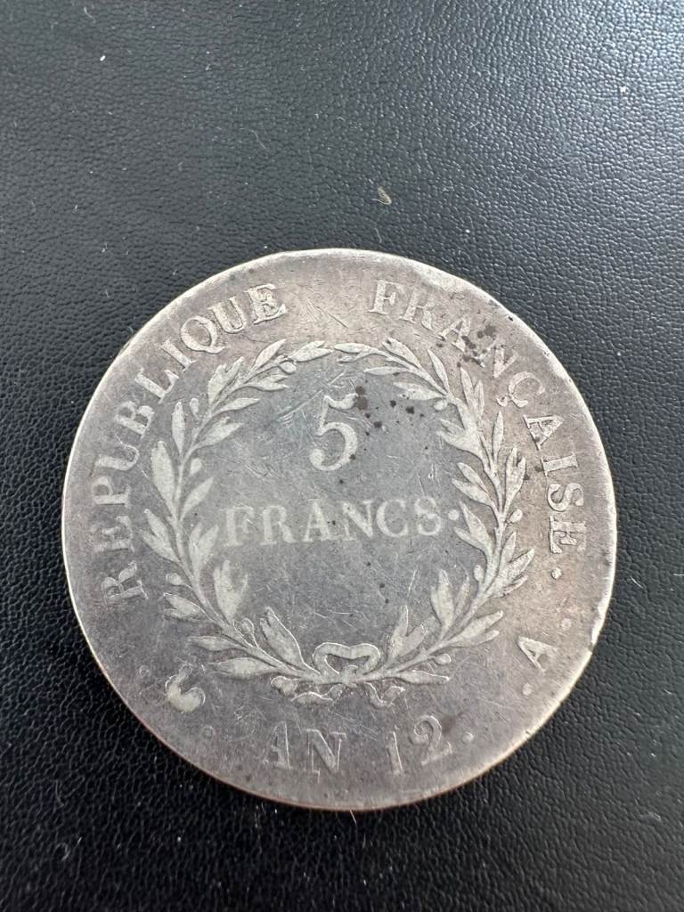 Silver French 5 franc coin dated AN12 (1803) - Napoleon Bonaparte