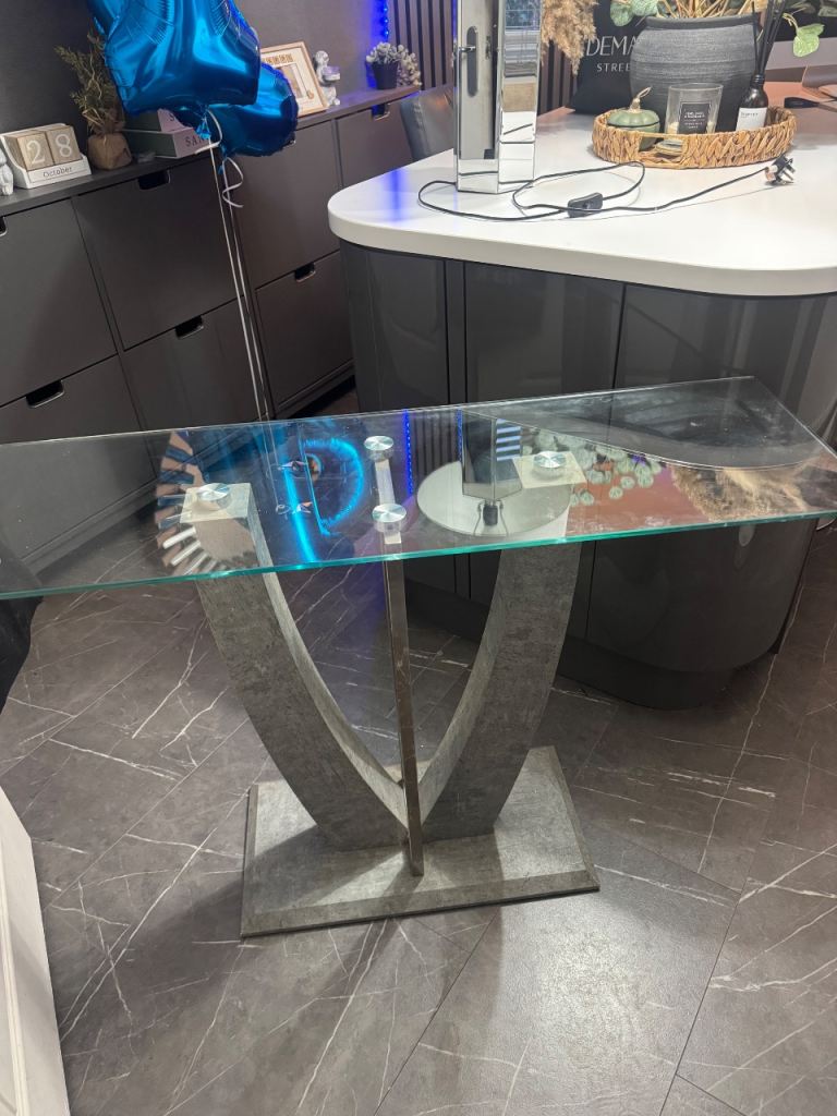 image for grey and glass console table 