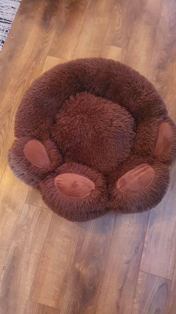 Large paw shaped brown super soft cat or small dog bed