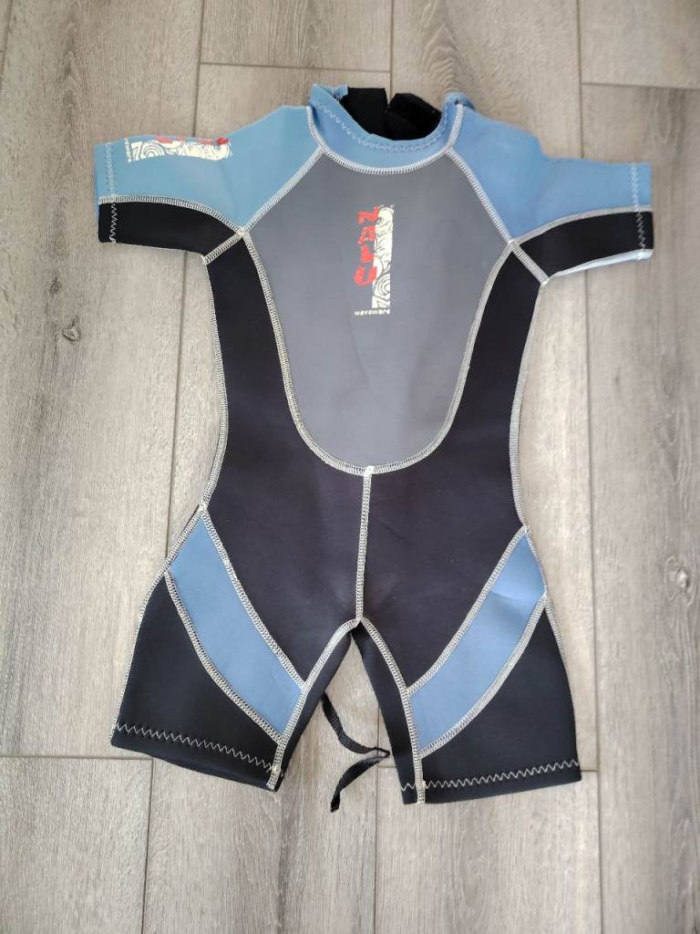 Nalu Kids Shorty Shortie Swim Wetsuit Chest 24" Surf Beach Neoprene Black blue