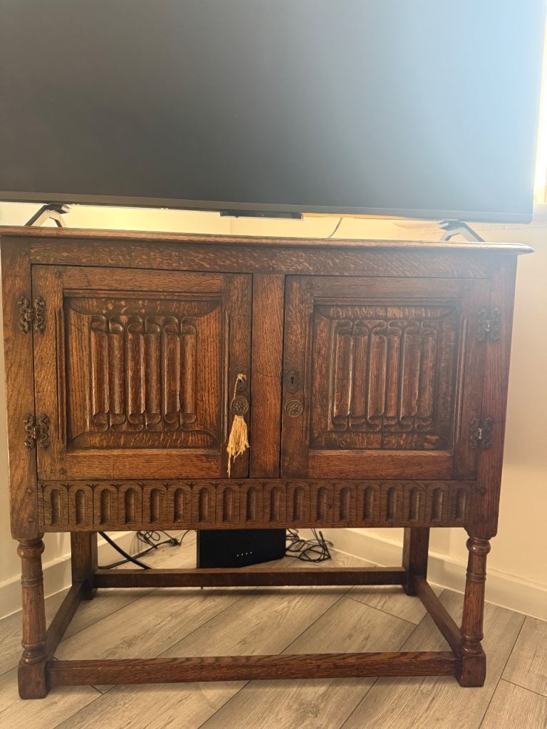 Vintage Carved Oak Cabinet / Sideboard – Solid and Heavy