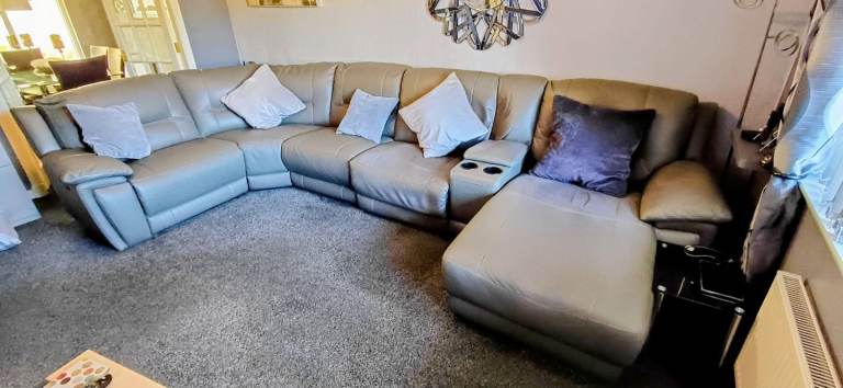 Grey Leather Corner Suite