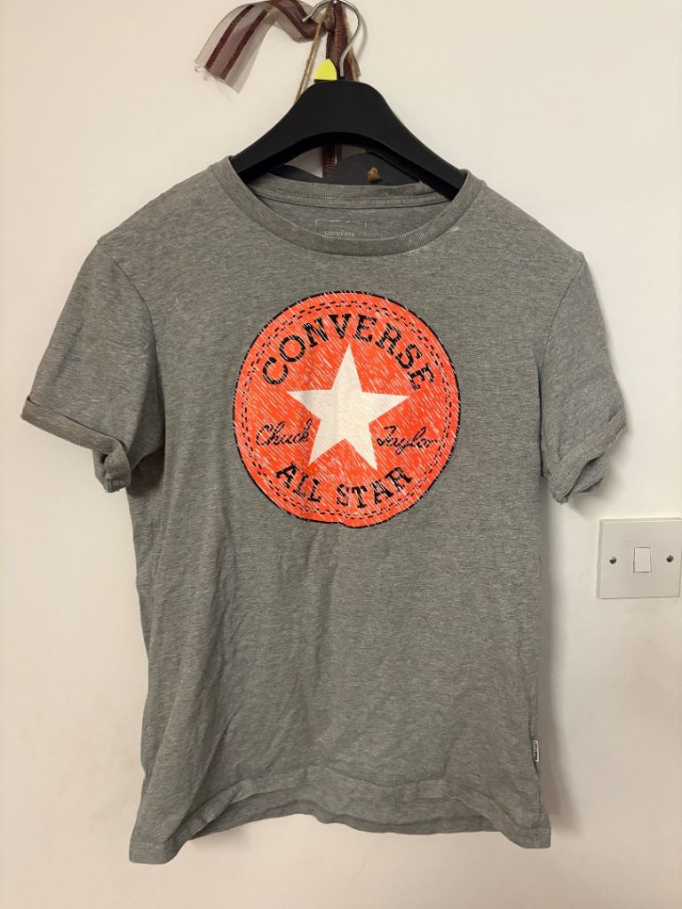 Converse All Star T-Shirt Medium Grey Men Round Neck Big Logo Graphic Print