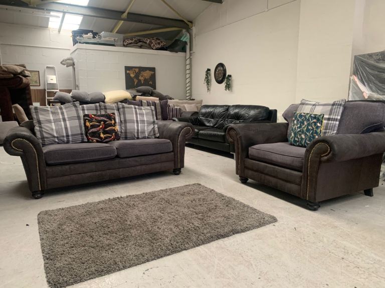 Charcoal 3 seater sofa and 2 seater cuddle chair 