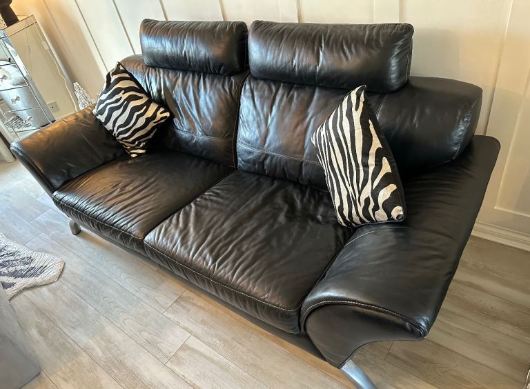 Dfs real leather sofa , 1 armchair & footstool 