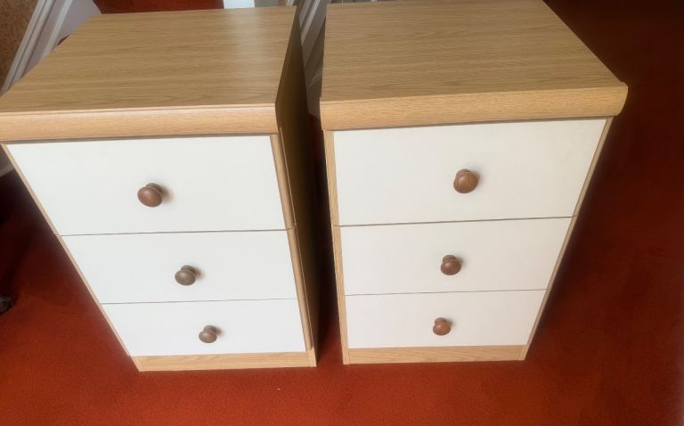 Pair of Light Wood 3-Drawer Bedside Tables