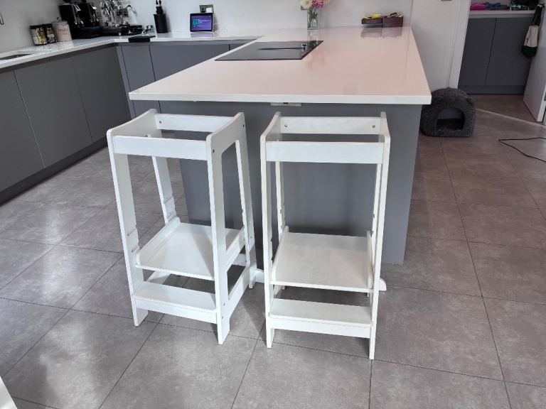 Pair of White Wooden Kitchen Helper Stools – As Good As New