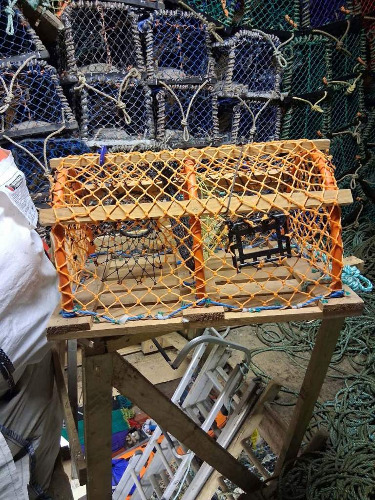 Traditional Wooden Lobster Pot / Creel with Orange Netting